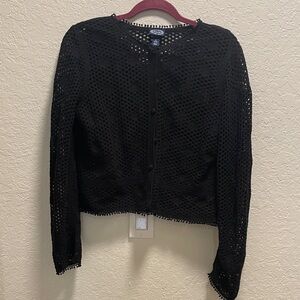 Scoop Black Open-Knit Button Cardigan